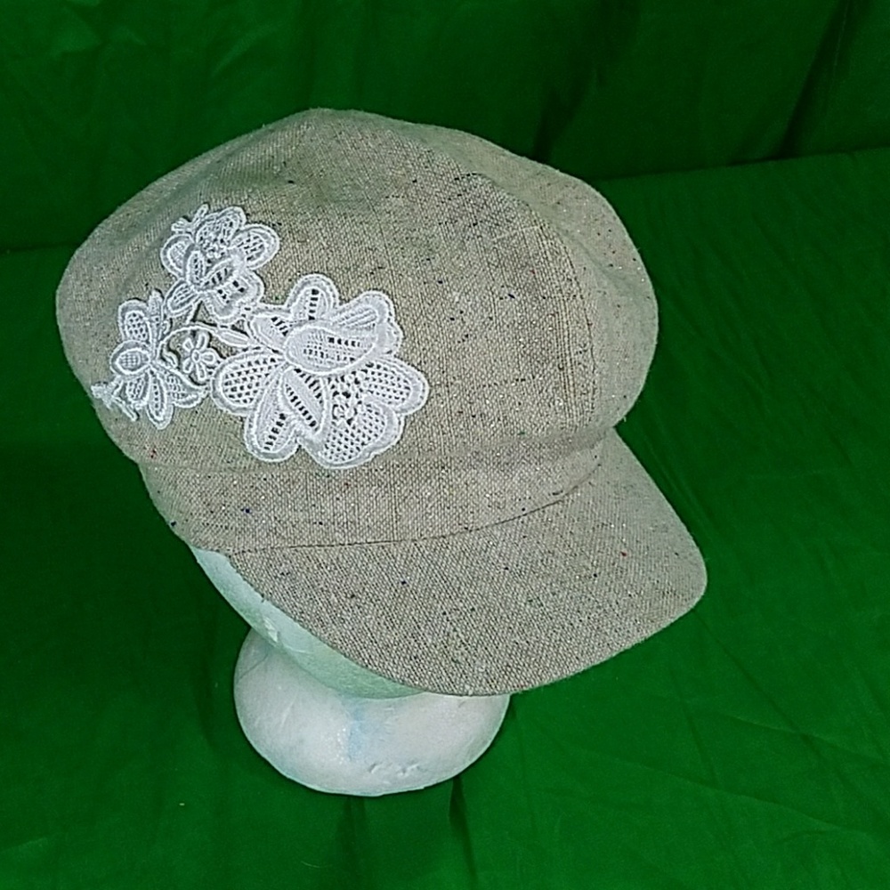 Ladies Wool Blend Floral Flat Cap Cabbie Hat flowe